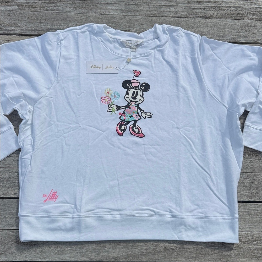 LILLY PULLITZER Ballad Sweatshirt Lilly Hearts Disney MINNIE size XXL NWT - Picture 2 of 7